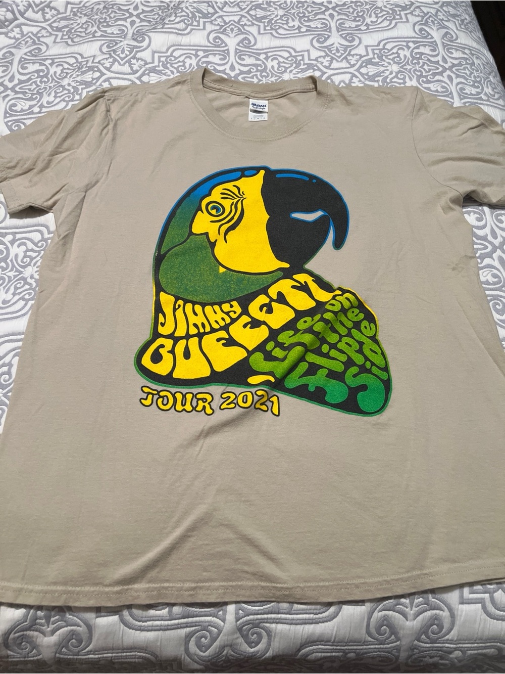 Jimmy Buffett 2021 Life on the Flip Side Tour Concert T-Shirt Tan Sand Men's L